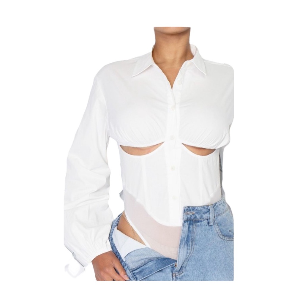 REHAB LAB CRISP WHITE BUTTON DOWN CUT OUT STYLE BODYSUIT NWT SIZE LARGE